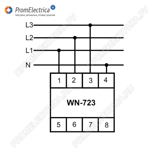 WN-723 Указатель напряжения трехфазный, 190-240 в светодиодная шкала, 2 модуля, монтаж на DIN-рейке, 3х(190-240)B+N, IP20