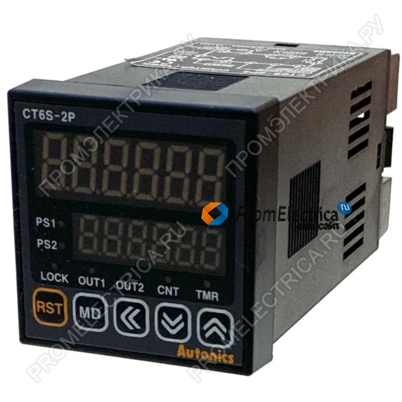 CT6S-1P2T (24 VDC) Цифровой счётчик-таймер, 48х48мм, 2 индикатора по 6 разрядов, сброс, 1 выход, 24-60 VDC Autonics
