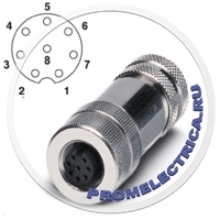 SACC-M12FS-8CON-PG 9-SH 1511860 Разъем, 8pin, экранированный, прямой, гнездо M12, A-Code, Винтовые зажимы, Кабельный вывод PG9, наружный диаметр кабеля 6 мм ... 8 мм Phoenix Contact 