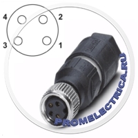 SACC-M 8FS-4QO-0,25-M 1441053 -Разъем, гнездо 4pin прямой M8, A-Code, клеммы с ножевыми контактами, наружный диаметр кабеля 2,5 мм ... 5 мм Phoenix Contact 