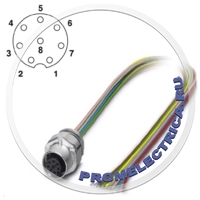 1523489 Встраиваемый разъем, гнездо 8pin М12 SPEEDCON, A-Code, фронтальный монтаж, резьба M16, позиционируемый, с гибким кабелем TPE длиной 0,5 м, 8 x 0,25 мм² SACC-EC-FS-8CON-M16/0,5 SCO Pho