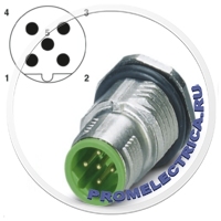 1456572 Встр. штекер шинной системы, с зеленым держателем контактов, 5pin М12-SPEEDCON, экранированный, B-Code, монтаж на панель/винтовое крепление M16, с прямыми выводами под пайку Phoenix C