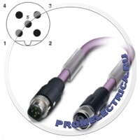 1518106 OСистемный кабель, шинный, PROFIBUS (12 Мбит/с), 2-полюсный, PUR без галогенов, RAL 4001, экранированный, монтаж на панель M12 SPEEDCON, B-Code, прямой, гнездо M12 SPEEDCON, B-Code, д