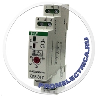 CKF-317 Реле контроля фаз, контроль наличия и чередования фаз, регулируемые ассиметрия, 1 модуль, монтаж на DIN-рейке, 3х400/230+N, 8А, 1NO/NC, IP20