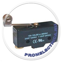 Z-15GL255-B Выключатель концевой: пластинчатая пружина с роликом, ход 0.5мм, SPDT 15A 250V AC, IP62 (клеммы IP00), с винтовыми клеммами