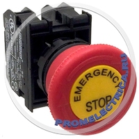 B202EE  Кнопка аварийная Грибок 40мм. с маркировкой, фиксацией и возвратом поворотом (контакт 2НЗ), Emas