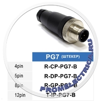 T-IP-PG7-B Прямой разъем M12, 12PIN, штекер папа, PG7, пластмасс