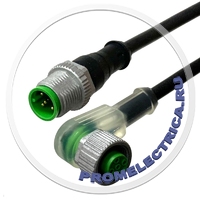 7000-40361-6550500 Кабель MURR термо (90°C) и масло стойкий кабель 5м, разъем штекер M12 + угловая розетка M12, 3 × LED (PNP), (NPN)
