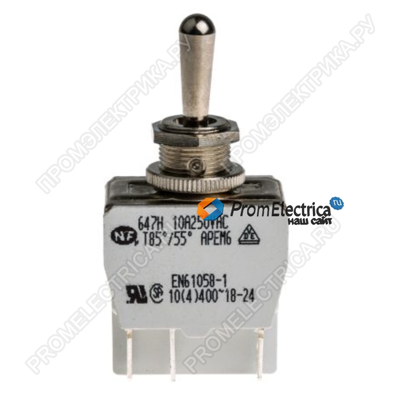 T85/55 (600H) тумблер (on)-off-(on), без фиксации,15A 250VAC, 10A 24VDC, монтаж 12мм APEM