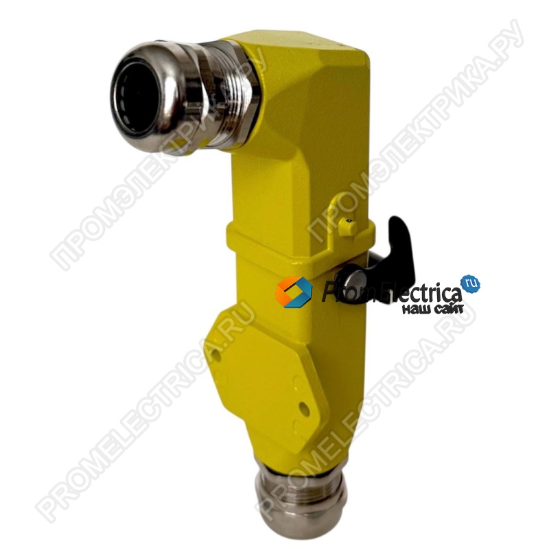 РСГ-4-10-БН-КУ-МГМ20 Разъем прямоугольный 3+1 pin, блочный накладной, кабельный угловой кожух, сальник мет., M20, 10 Ампер, 500 Вольт.