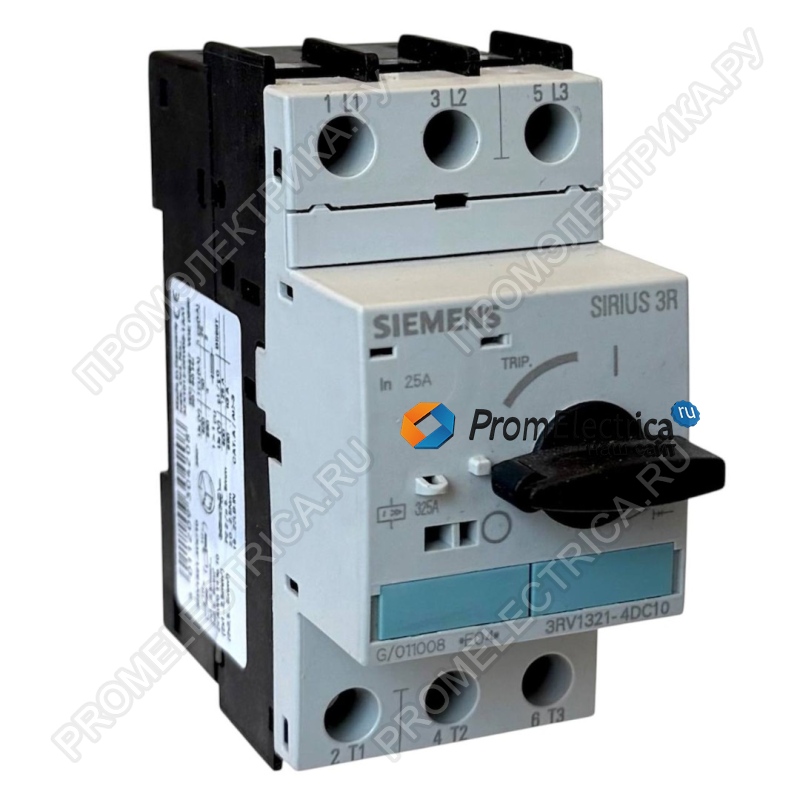 3RV1321-4DC10 типоразмера S0, на токи до 25 А, для защиты от коротких замыканий пусковых сборок мощностью 11 кВт