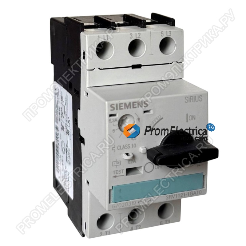 3RV1021-1GA10 ВЫКЛЮЧАТЕЛЬ АВТОМАТИЧЕСКИЙ, 4.5...6.3 A, N-РАСЦЕПИТЕЛЬ 76 A, ТИПОРАЗМЕР S0, ДЛЯ ЗАЩИТЫ ЭЛЕКТРОДВИГАТЕЛЯ, КЛАСС 10, ВИНТОВЫЕ КЛЕММЫ