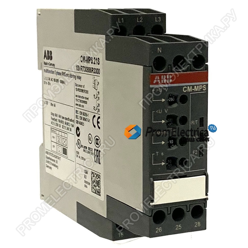 1SVR730885R3300 Реле контроля напряжения, с контролем нуля, Umin/Umax=3х180-220В/240-280B AC, CM-MPS21S