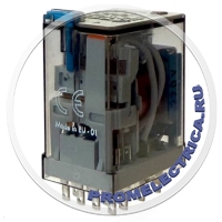 553492209202 Промежуточное реле; 4 перекидных контакта 7А (= 220В DC), AgNi, Finder