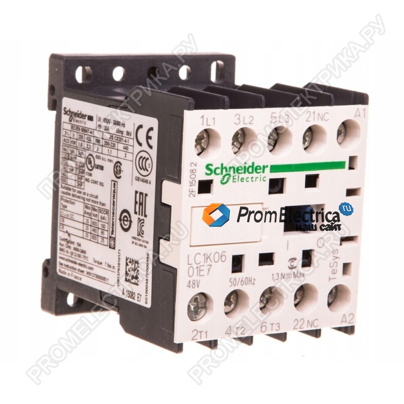 LC1K0601E7 Контактор K 3P, 6А,НЗ,48В винтовой зажим