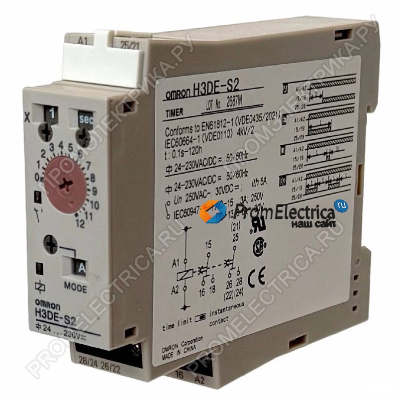 H3DE-S2 AC/DC24-230 Многофункциональные реле времени Питание: 24-230AC/DC (Uпит, B) Диапазон отсчета времени: от 0,10 с до 120 ч (кроме -F), 8 диапазонов, от 0,10 с до 12