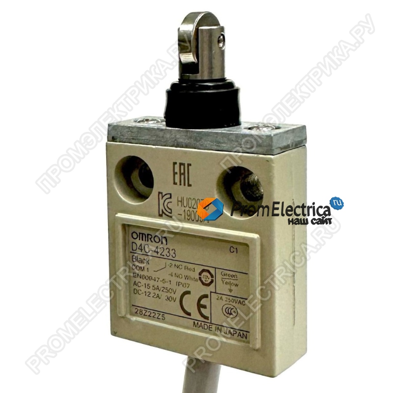 D4C-4233 Концевой выключатель серии D4C, ток 0,1 A, напряжение 155 V AC ( 0,1 A, 30 V DC), кабель VCTF, маслостойкий, 3 м