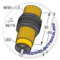 4355421 BI10-S30-AZ3X/S97 Индуктивный датчик М30, дист 10 мм., двухпроводный NO, 20...250 V AC/DC, кабель 2 метра