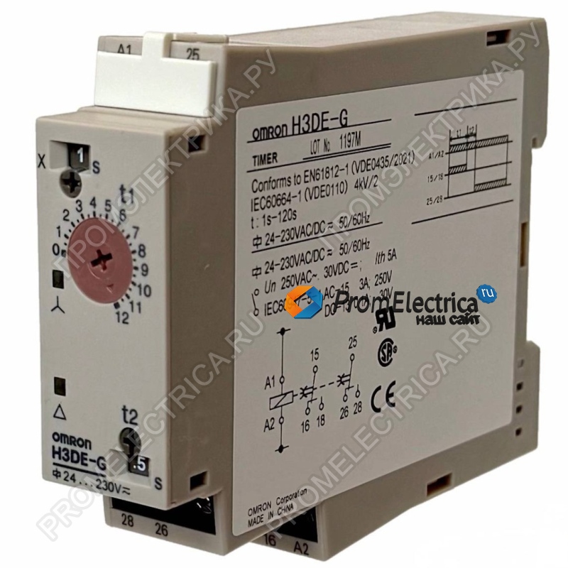 H3DE-G-24-230VAC/DC Твердотельный таймер звезда/треугольник Широкий временной диапазон (до 120 сек) и время перехода звезда-треугольник (до 1 сек)