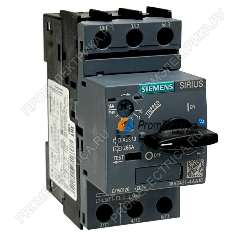 3RV2421-4AA10 ВЫКЛЮЧАТЕЛЬ АВТОМАТИЧЕСКИЙ ДЛЯ ЗАЩИТЫ ТРАНСФОРМАТОРА, ТИПОРАЗМЕР S0, РЕГ. РАСЦЕПИТЕЛЬ ПЕРЕГРУЗКИ 11... 16A