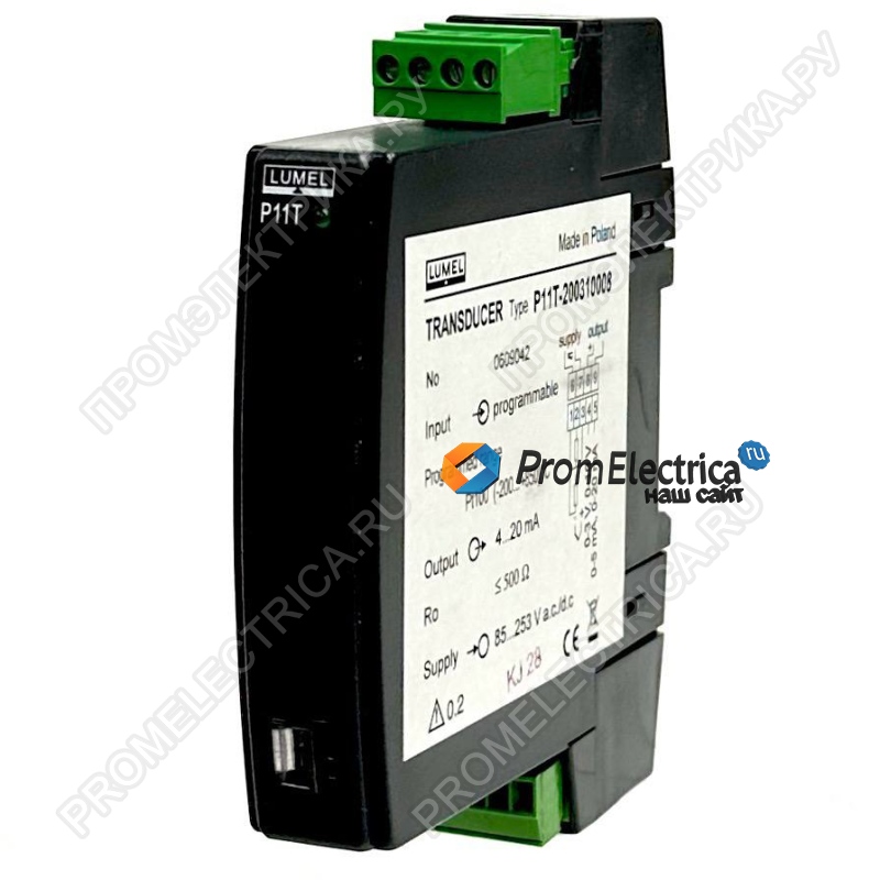 P11T-200310008 Измерительный преобразователь 4...20mA PT100 (-200...+850) C*, 85-253V AC/DC