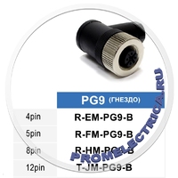 R-EM-PG9-B Угловой разъем M12, 4PIN, гнездо, PG9, пластмасс