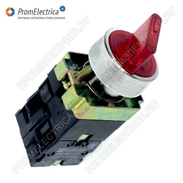 XB4BK124B5 Переключатель с подсветкой, красный, 2 положения с фиксацией, 22мм, 1NO+1NC, 24V