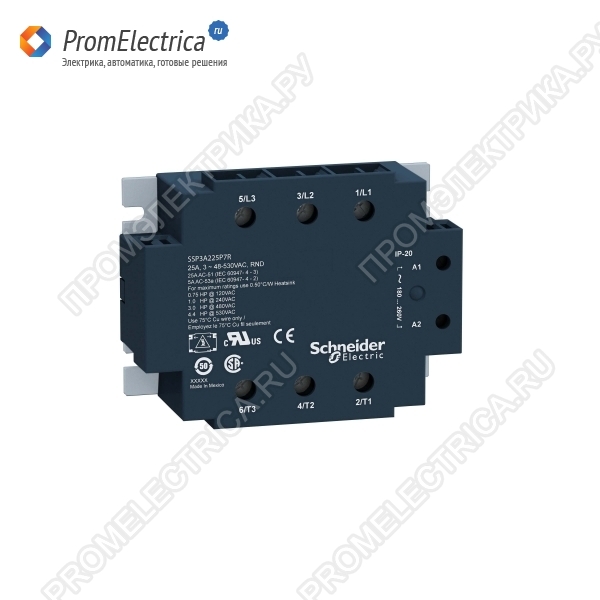SSP3A225B7 Твердотельное реле, трехфазный выход, вход 18-36 V AC, выход 48-530 V AC, 25 A Schneider Electric