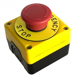 P1EC400E40K Пост кнопочный, 1 кнопка стоп с пластинкой, желтый корпус